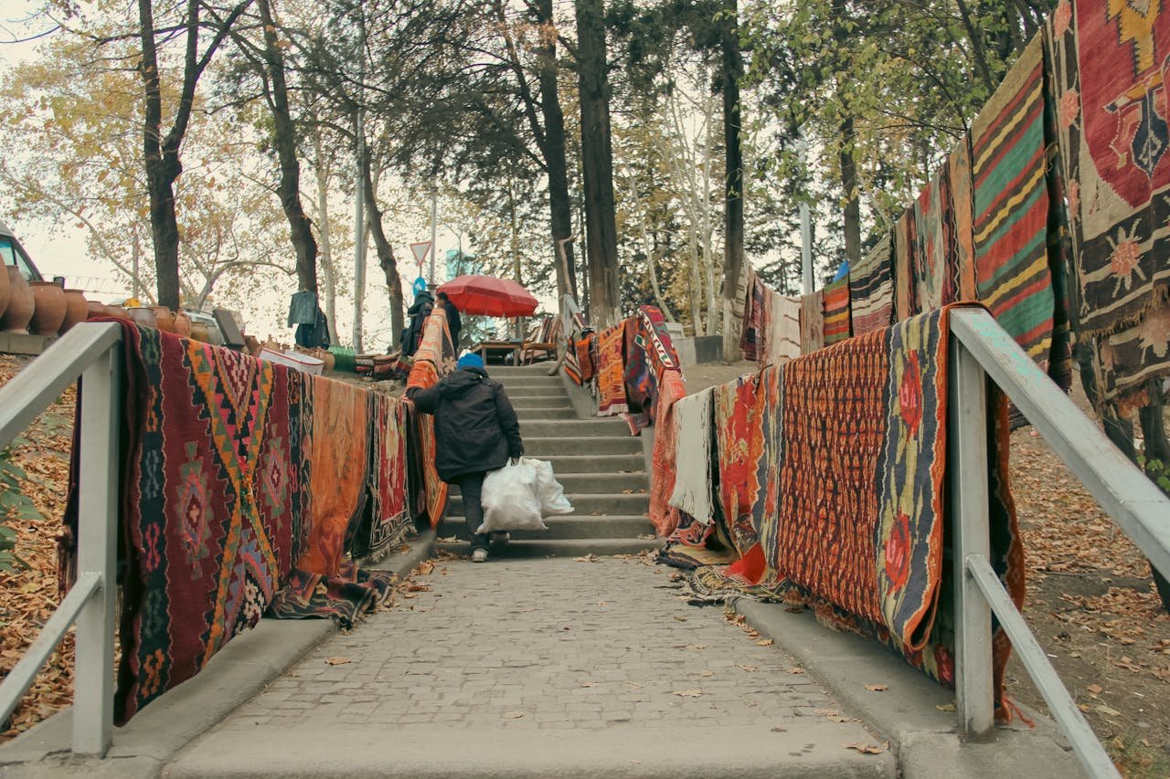 Carpets on Handrails in Park